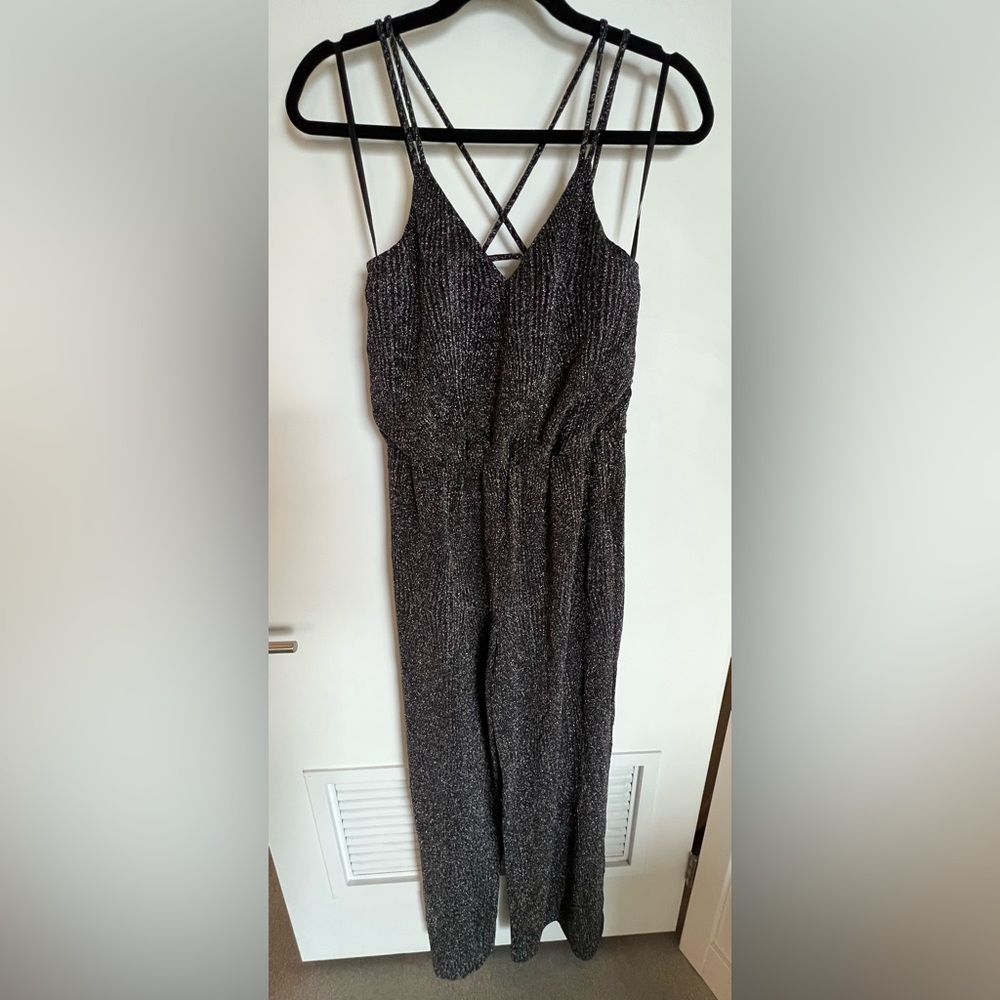 City Triangles black/silver sparkly  metallic knit jumpsuit Size M